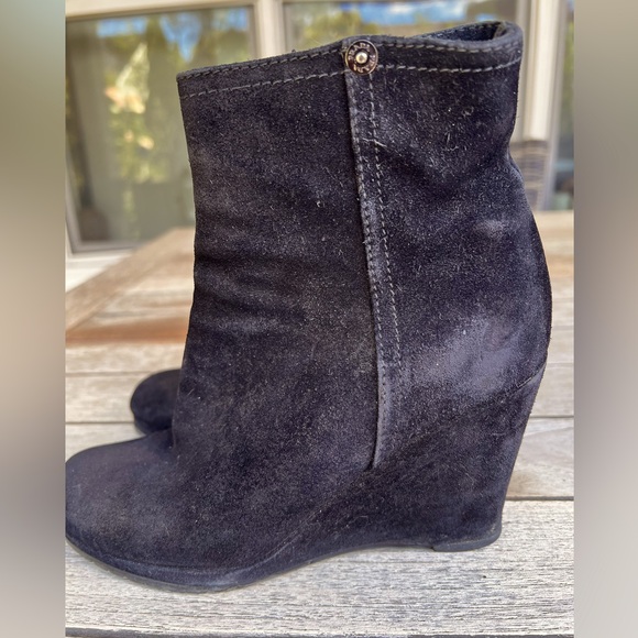 Prada Black Wedge Suede Ankle Booties - Picture 2 of 14